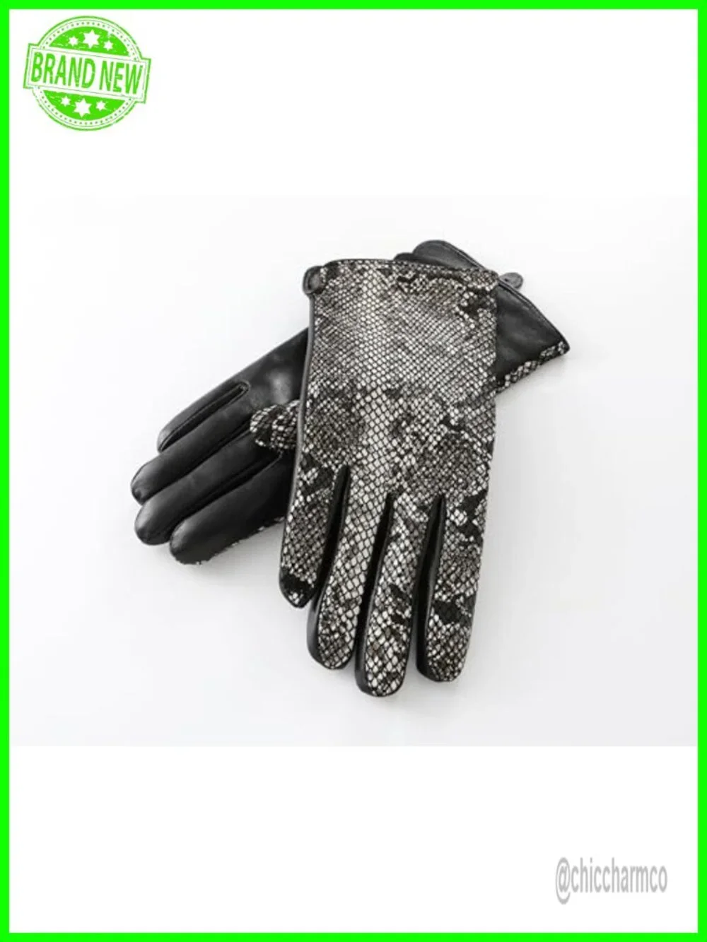 Genuine Lambskin Leather Snakeskin Gloves - Touchscreen Compatible Cashmere